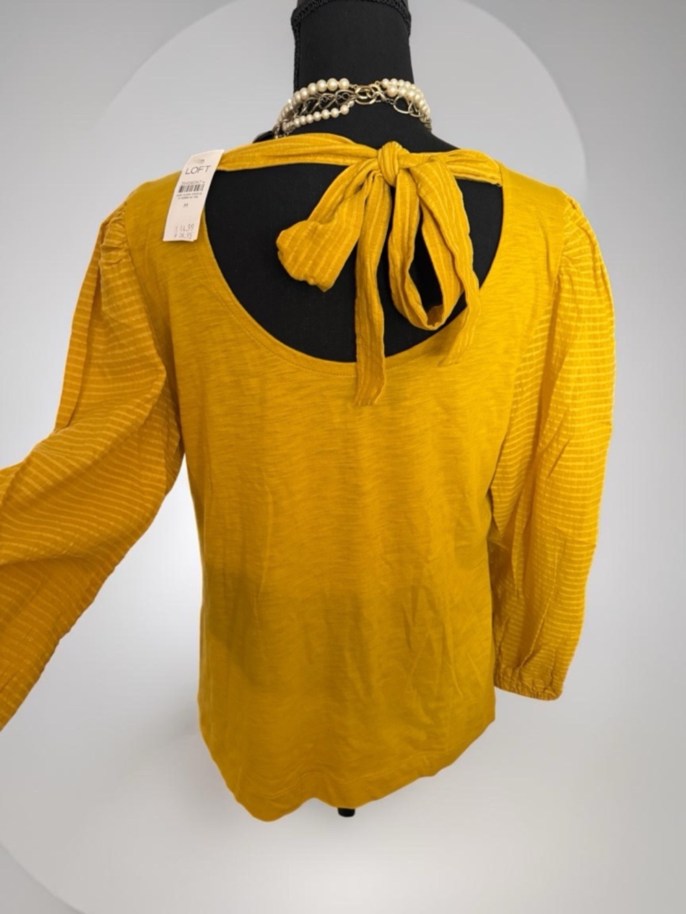 Beautiful LOFT Mustard Yellow Tie Back Blouse Size M | Sheer Slvs Boho